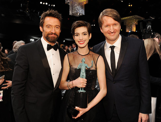 Hugh Jackman, Anne Hathaway and director Tom Hooper