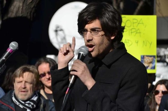 Swartz at a rally against SOPA