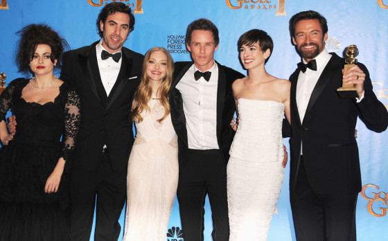 The cast of Les Miserables with their Golden Globes