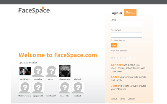 Facespace Home page