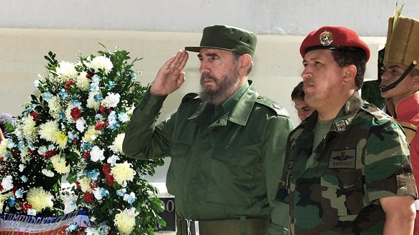 The Cuban President Fidel Castro and Hugo Chavez