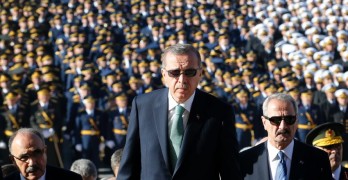 A tired Erdoğan, attending a ceremony