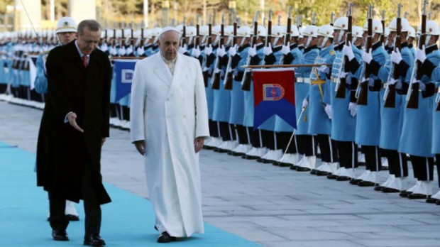 His Holiness Pope Francis, received with military guard and honors in Ankara in November, 2014