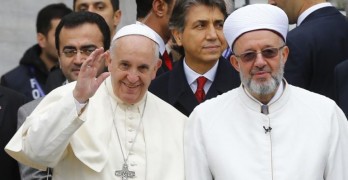 Pope Francis is welcomed by mufti of Istanbul Rahmi Yaran