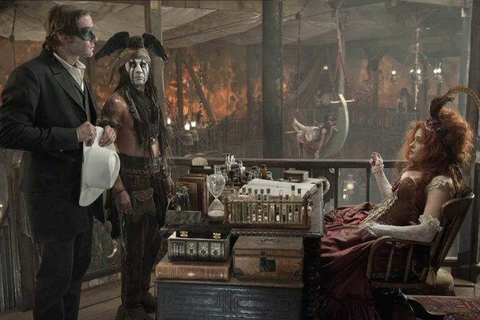 Johnny Depp, Helena Bonham Carter, and Armie Hammer in The Lone Ranger (2013)