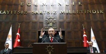 President Erdoğan trying to be eloquent in front of his Party members